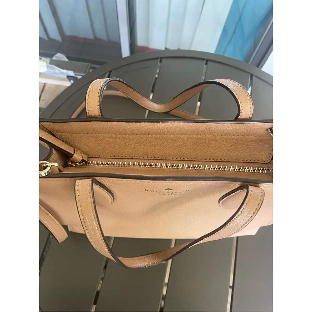 Kate Spade Pebbled Leather Rowe Medium Top Zip Satchel Warm Beige